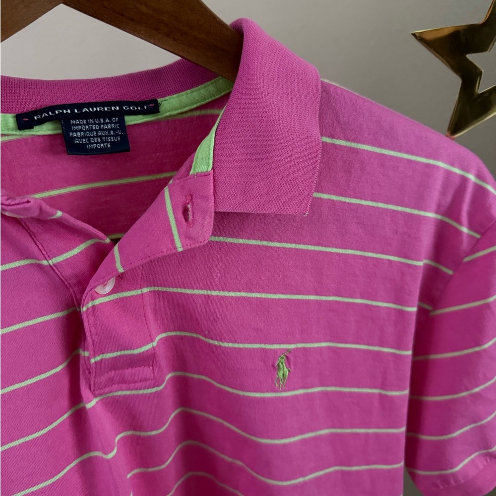 Vintage Ralph Lauren Golf Pink Stripe Polo Women’s Medium USA Made Pony Logo - Picture 2 of 4